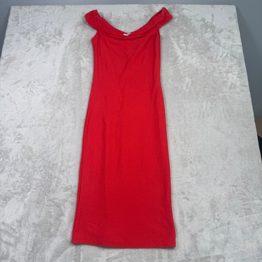 NWT ZARA Trafaluc Womens‎ Off The Shoulder Midi Dress Coral Knit Size S